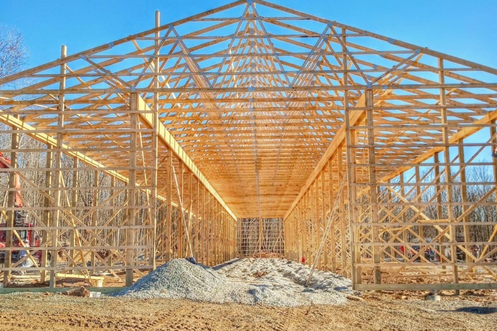 Pole barn framing under construction
